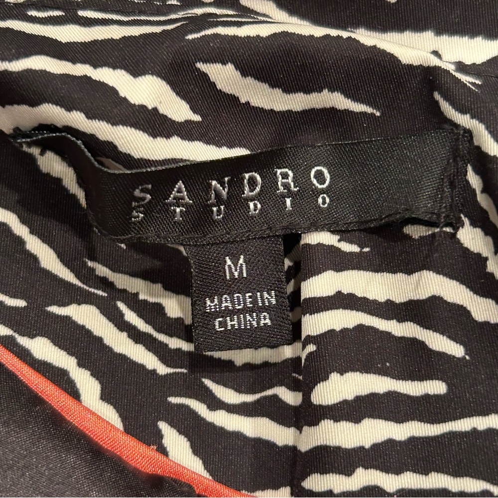 Sandro Studio Zebra Print Trench Coat Jacket Women’s Medium Black White Belted - Picture 8 of 9